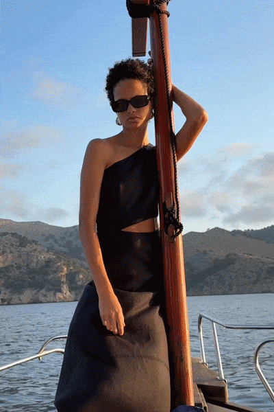 The Ava Asymmetric Maxi Dress in black