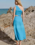 The Ava Asymmetric Maxi Dress in ice blue