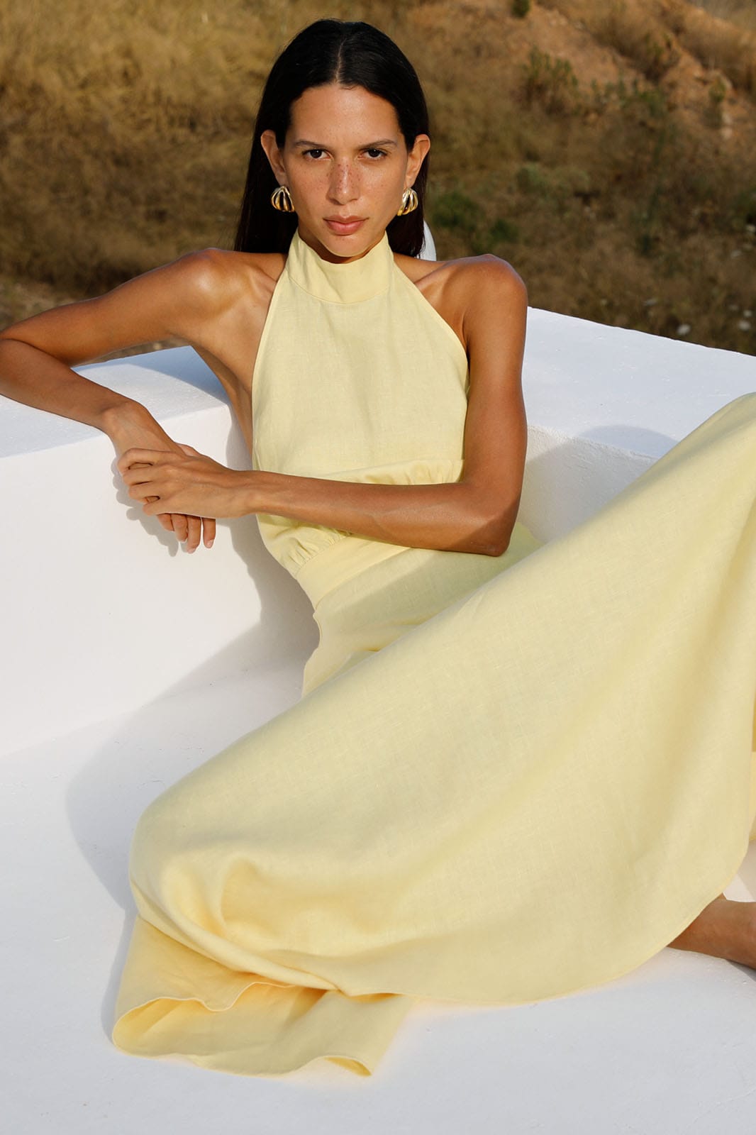 The Isi Halterneck Dress in yellow