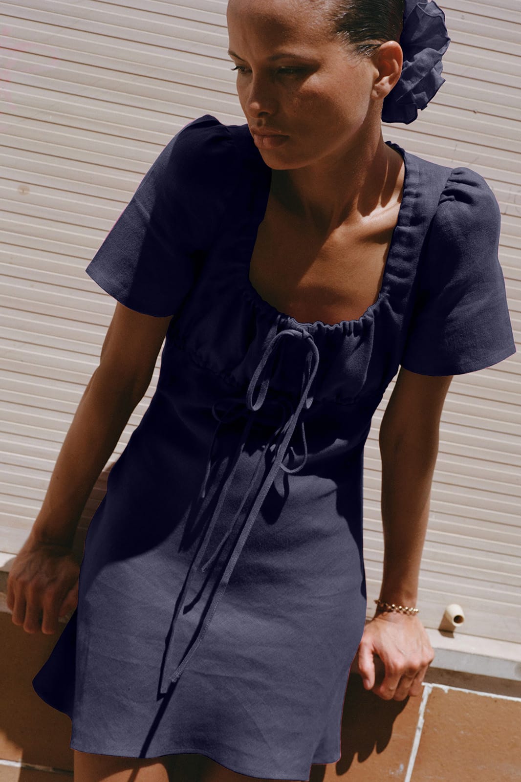The Clementine Mini Dress in navy blue