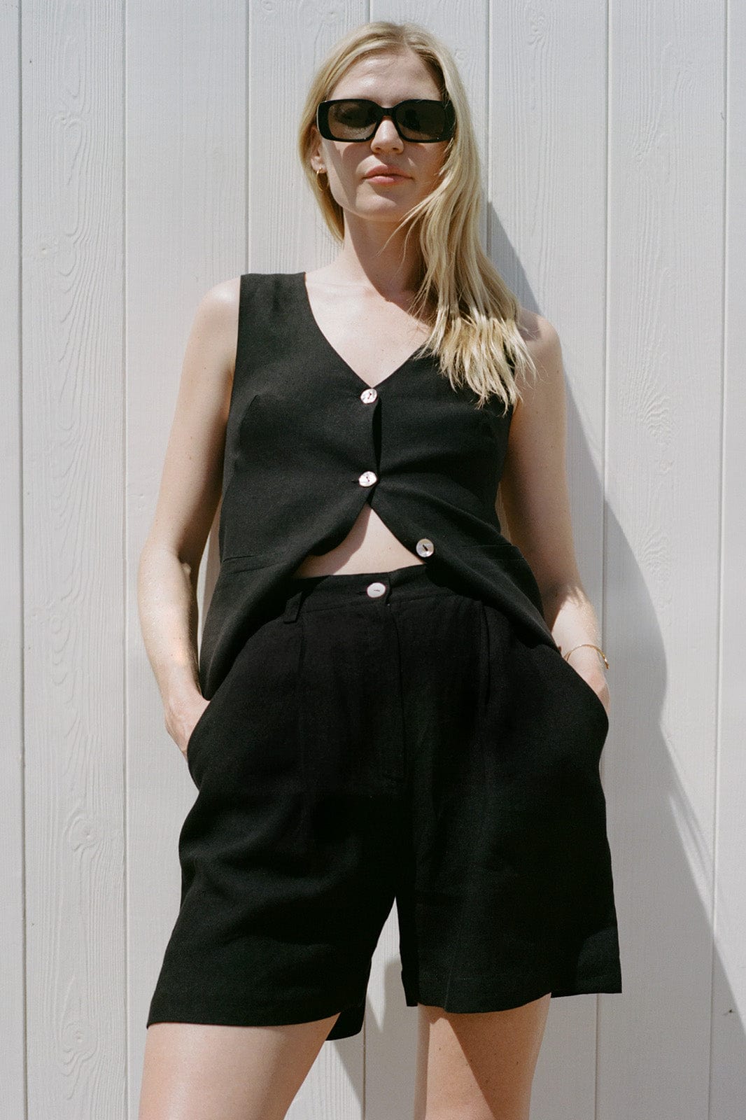 The Sienna Pleated Shorts in black