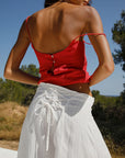 The Alina Back-Tie Maxi Skirt in off-white