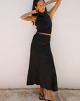 The Arabella Bias-Cut Maxi Skirt in black