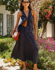 The Poppy Flowing Maxi Skirt in navy blue