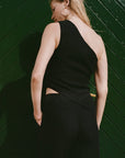 The Ava Asymmetric One-Shoulder Top in black