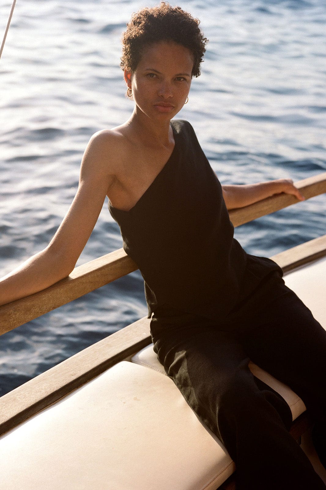 The Ava Asymmetric One-Shoulder Top in black