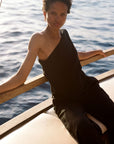 The Ava Asymmetric One-Shoulder Top in black