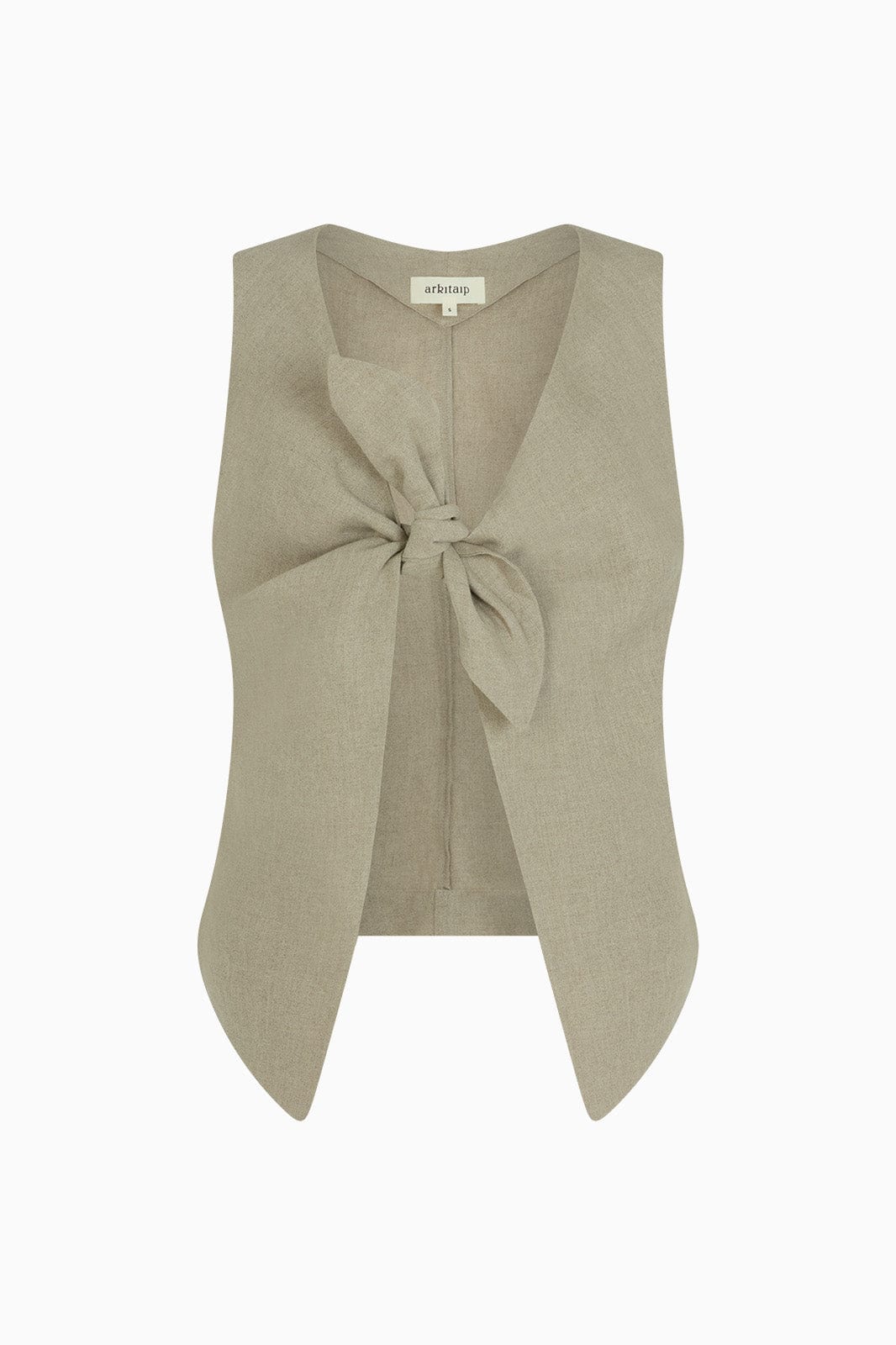 The Lucia Tie Vest in oatmeal