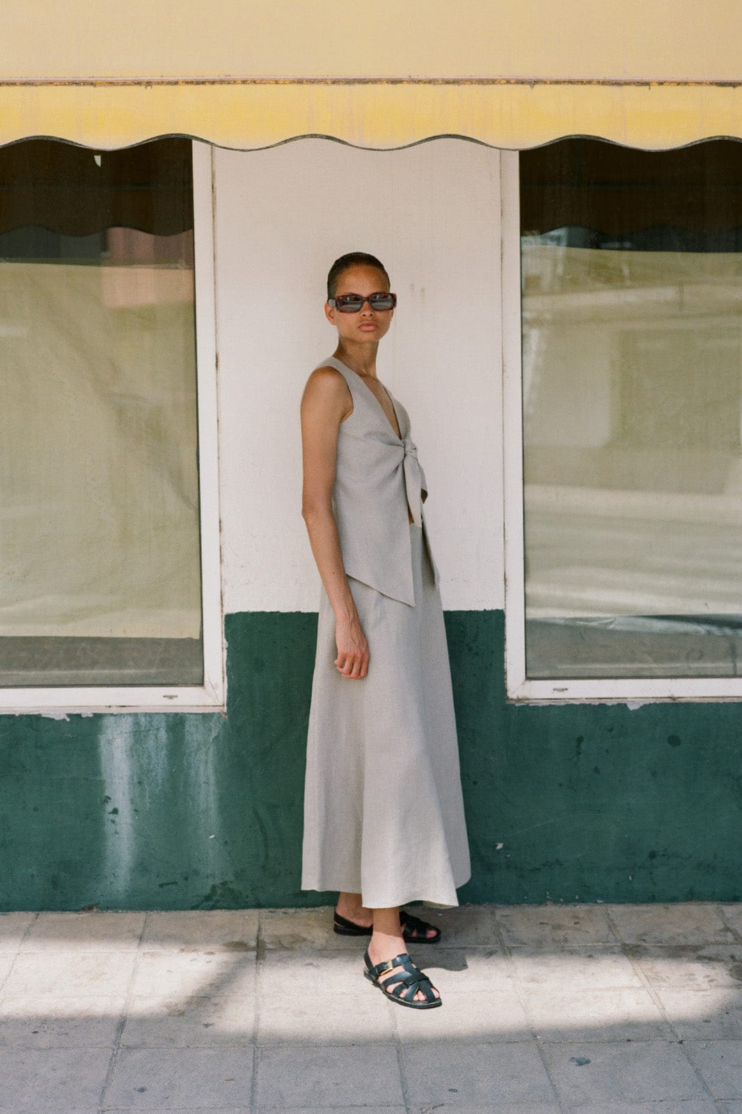 The Lucia Tie Vest in oatmeal