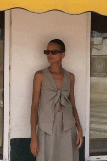The Lucia Tie Vest in oatmeal