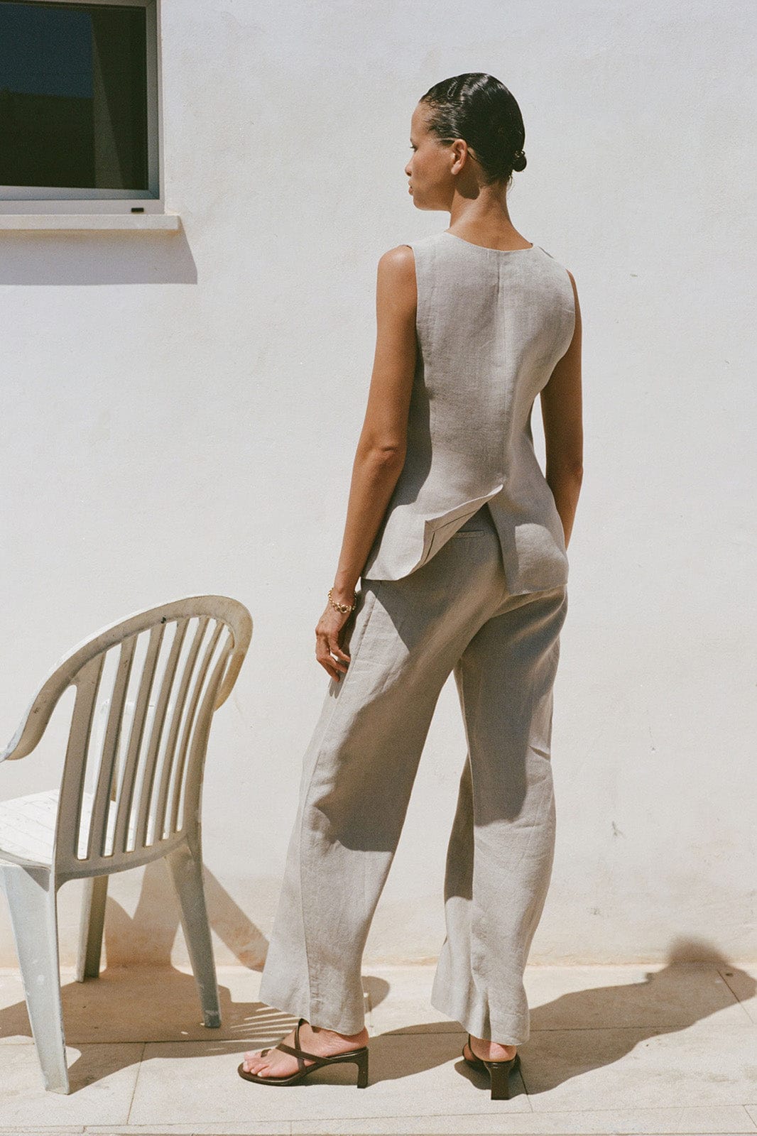 The Rosalie Buttoned Vest in oatmeal