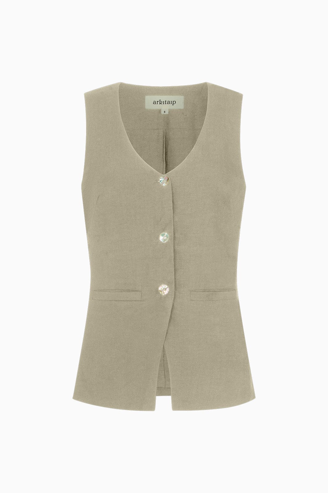 The Rosalie Buttoned Vest in oatmeal