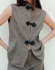 The Aria Stand-Up Collar Wool Vest in mocha