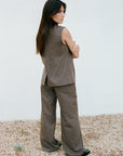 The Aria Stand-Up Collar Wool Vest in mocha