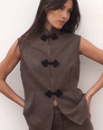 The Aria Stand-Up Collar Wool Vest in mocha