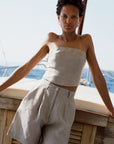 The Pippa Cropped Bandeau Bustier Top in oatmeal