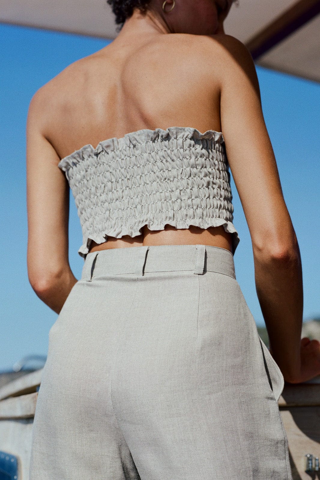 The Pippa Cropped Bandeau Bustier Top in oatmeal