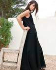 Thea Maxi Wool Skirt with lace trim in black
