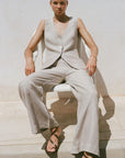 The Willow Wide-Leg Pleated Linen Trousers in oatmeal
