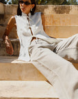 The Willow Wide-Leg Pleated Linen Trousers in oatmeal