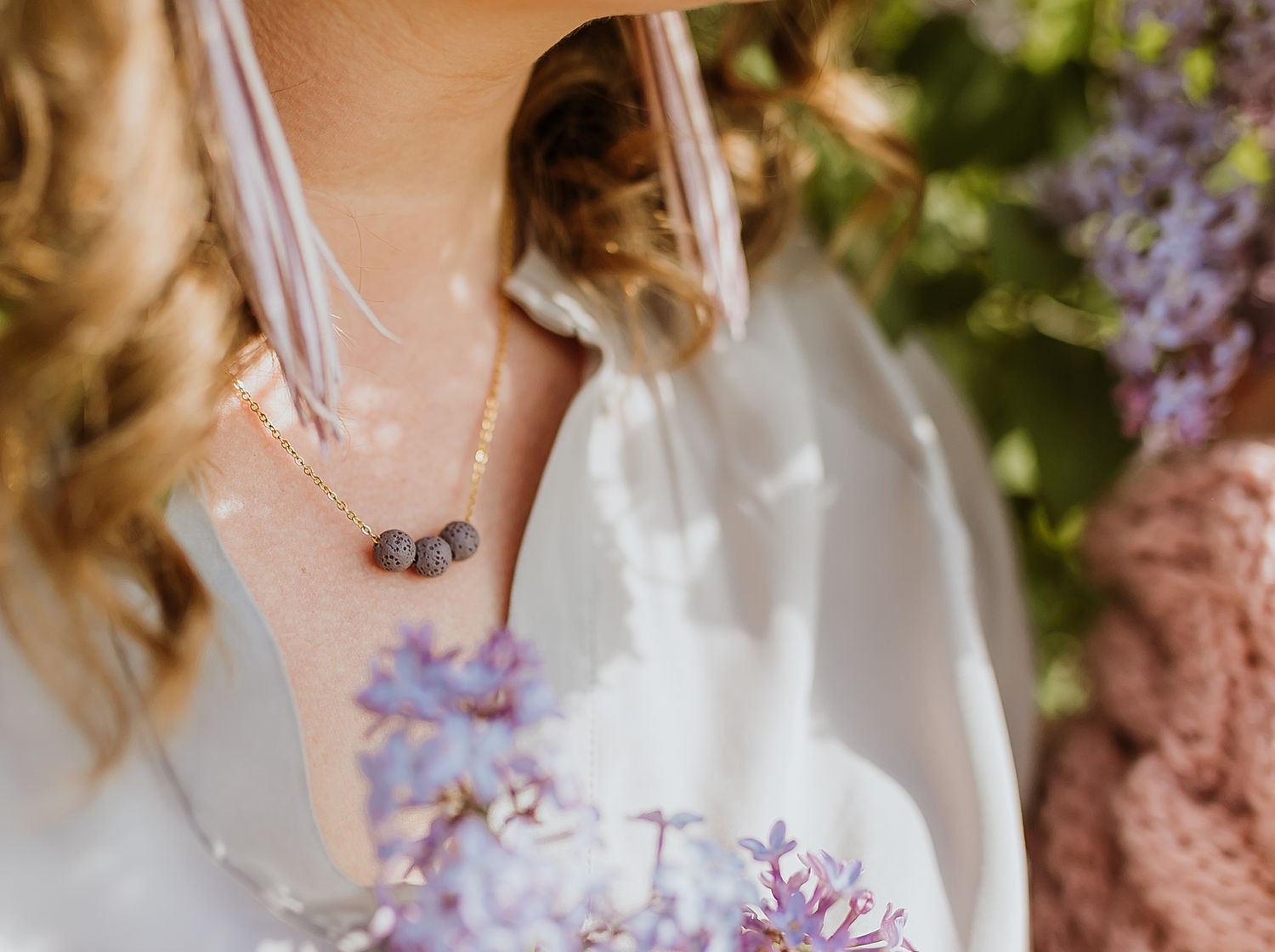 Aroma Diffuser Necklace with Lava Beads and Silver Chain