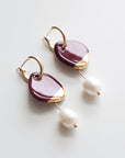 Pearl and Porcelain Earrings in Burgundy