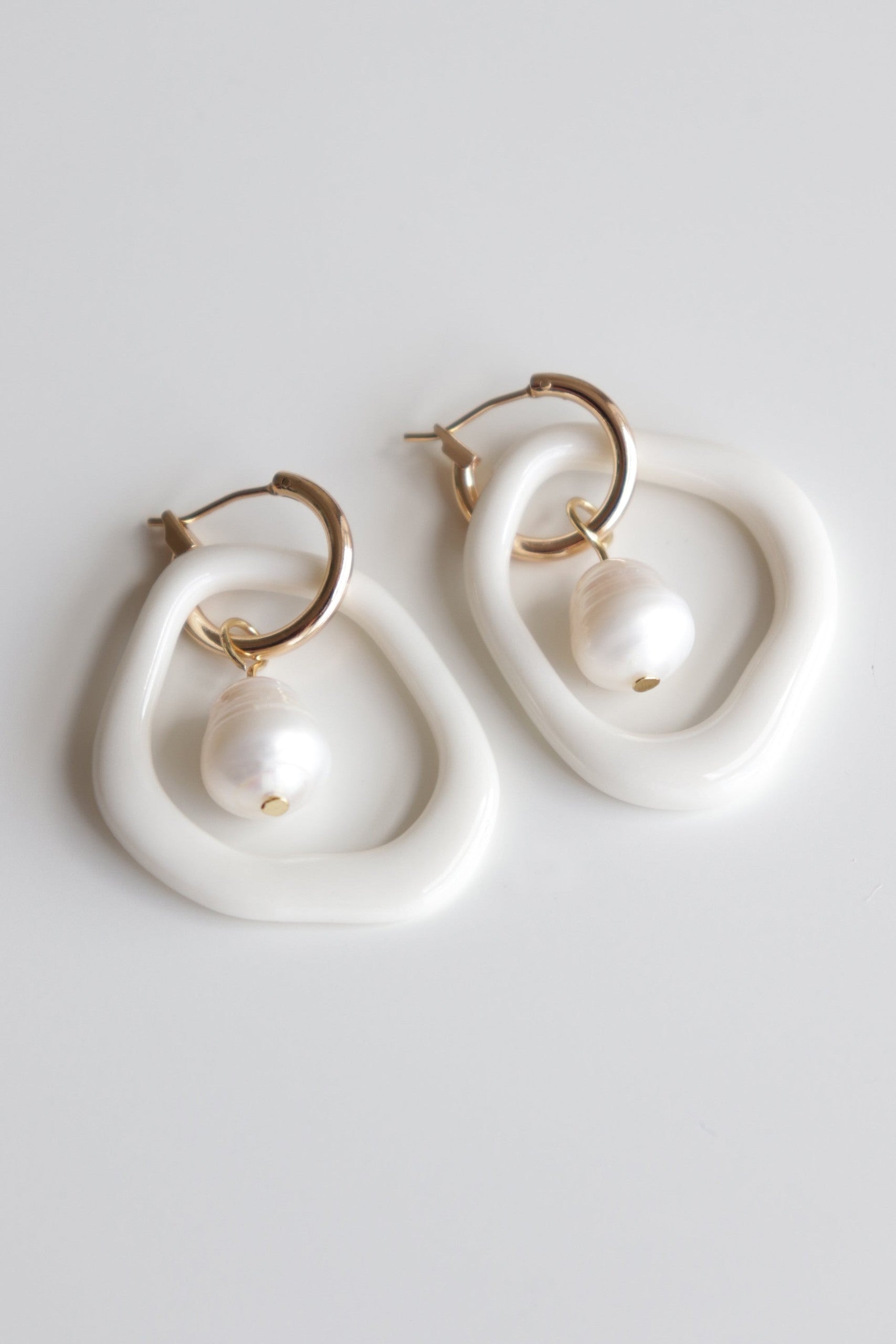 Porcelain and Pearl Hoop Earrings in White