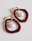 Burgundy Pearl and Porcelain Hoop Earrings