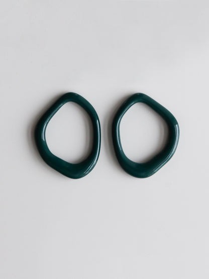 Dark Green Pearl and Porcelain Hoop Earrings