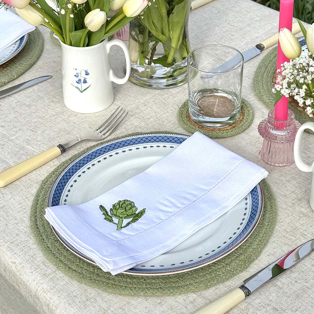 Embroidered Linen Napkins - Garden Veg