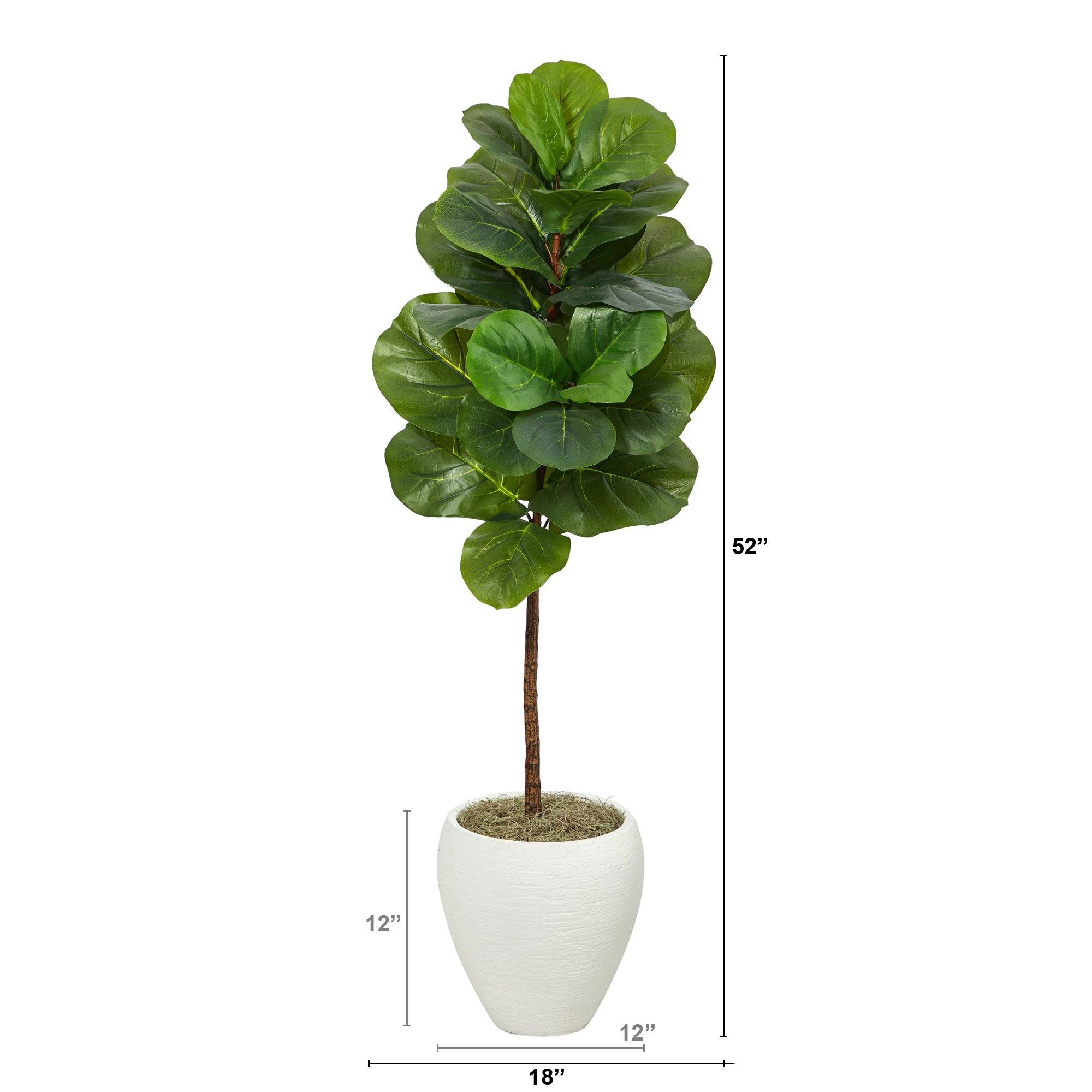 Artificial Fiddle Leaf Fig Tree in White Planter, 52”