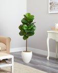 Artificial Fiddle Leaf Fig Tree in White Planter, 52”