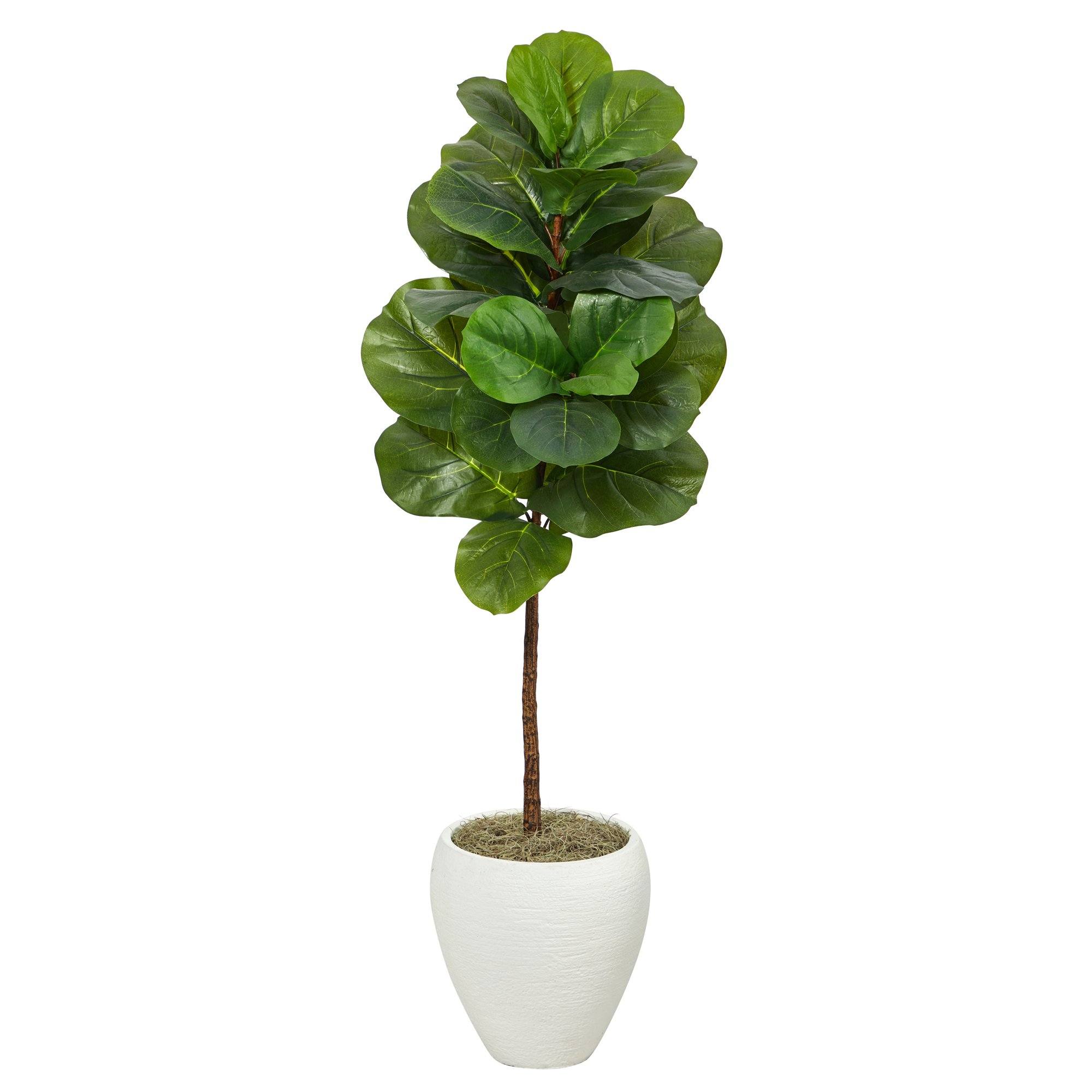 Artificial Fiddle Leaf Fig Tree in White Planter, 52”