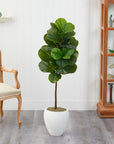 Artificial Fiddle Leaf Fig Tree in White Planter, 52”