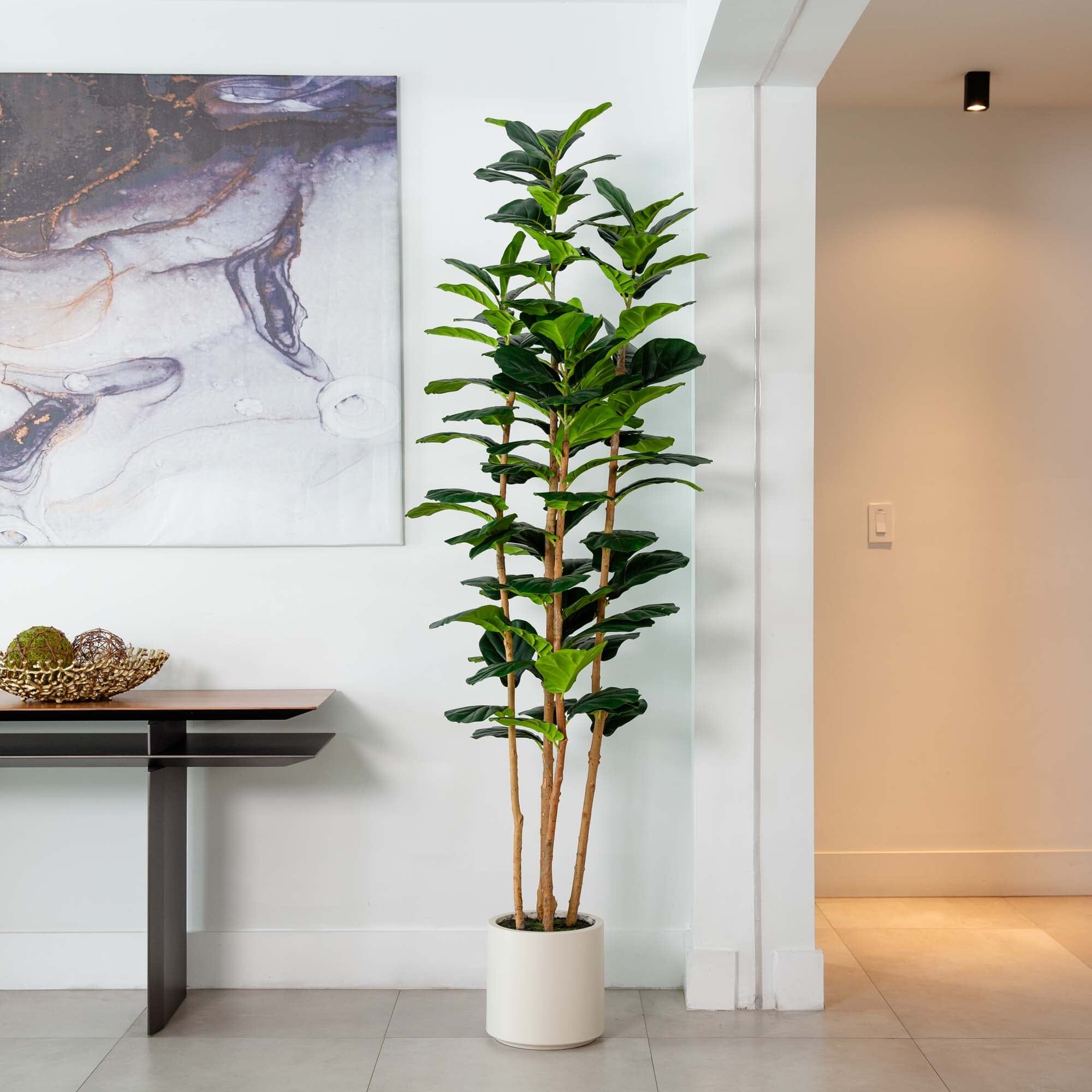 Artificial Fiddle Leaf Tree in White Planter - 7'