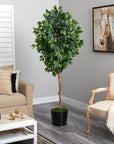 Faux Ficus Tree in Black Planter, 74”
