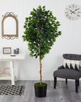 Faux Ficus Tree in Black Planter, 74”