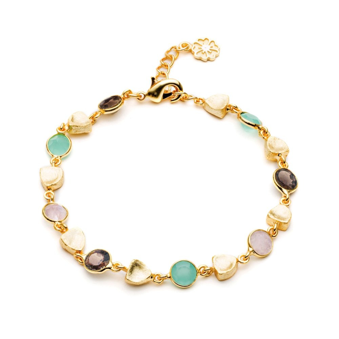 Gold Sara Mixed Gemstone Bracelet Pariba Onyx, Smoky Quartz &amp; Rose Quartz