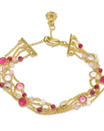 Hydra Multi-Strand Gold Chain and Gemstone Bracelet  Moonstone, Rose Quartz, Pink Jade & Pink Tourmaline