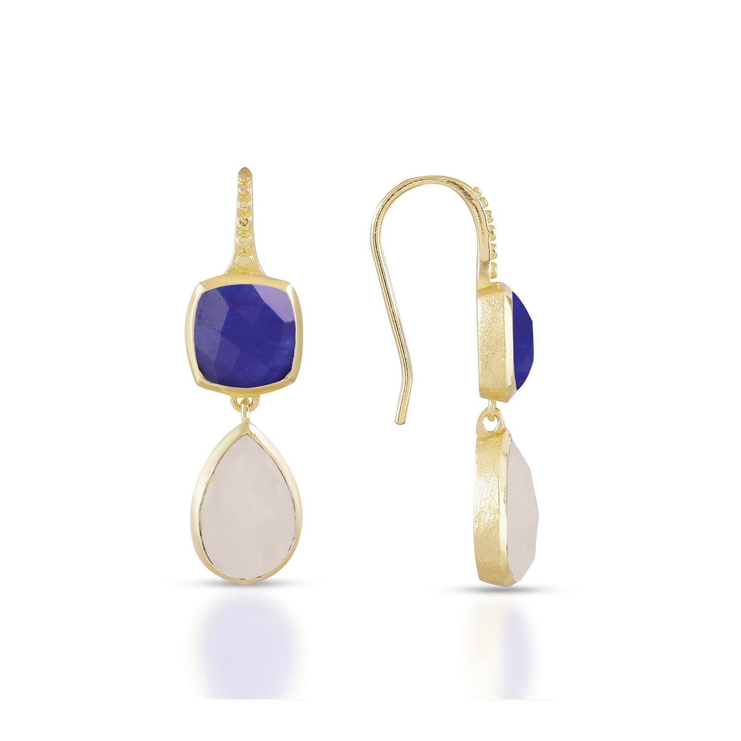 Charis Double Gemstone Earrings Blue Jade &amp; Moonstone