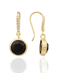 Charis Round Gemstone Earrings Black Onyx, Front CZ Hooks