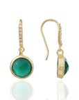 Charis Round Gemstone Earrings Green Onyx, Front CZ Hooks