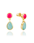 Iris Double Gemstone Drop Earrings with Fuchsia Onyx & Amazonite