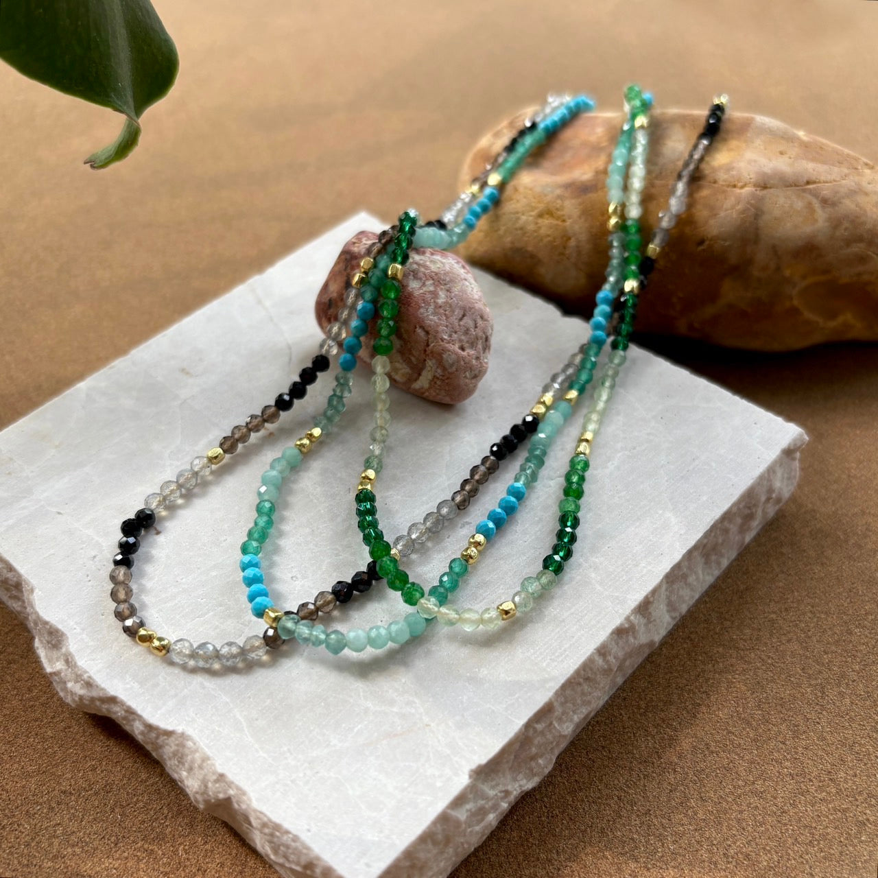 Milos Mixed Gemstone Beaded Necklace  Prehnite, Moss Agate &amp; Green Aventurine