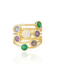 Entwined Gemstone Cocktail Ring with Green Onyx, Amethyst, Moonstone and Labradorite