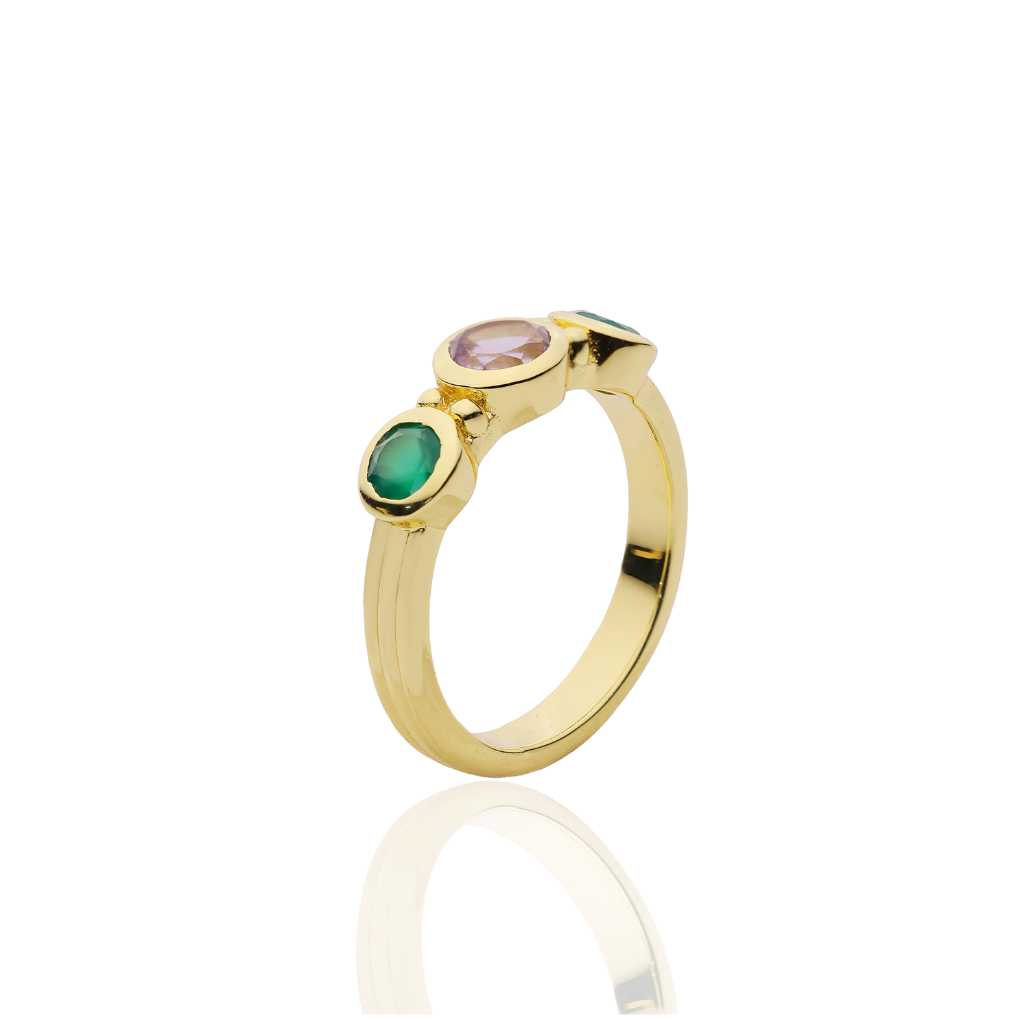 Iris Three Gemstones Ring Green Onyx &amp; Amethyst