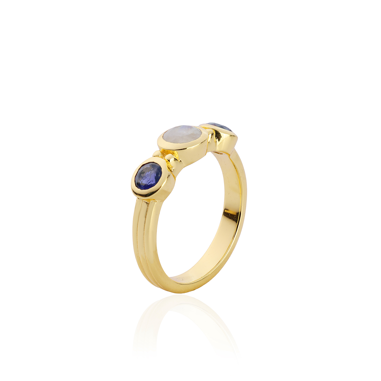 Iris Three Gemstones Ring Iolite &amp; Moonstone