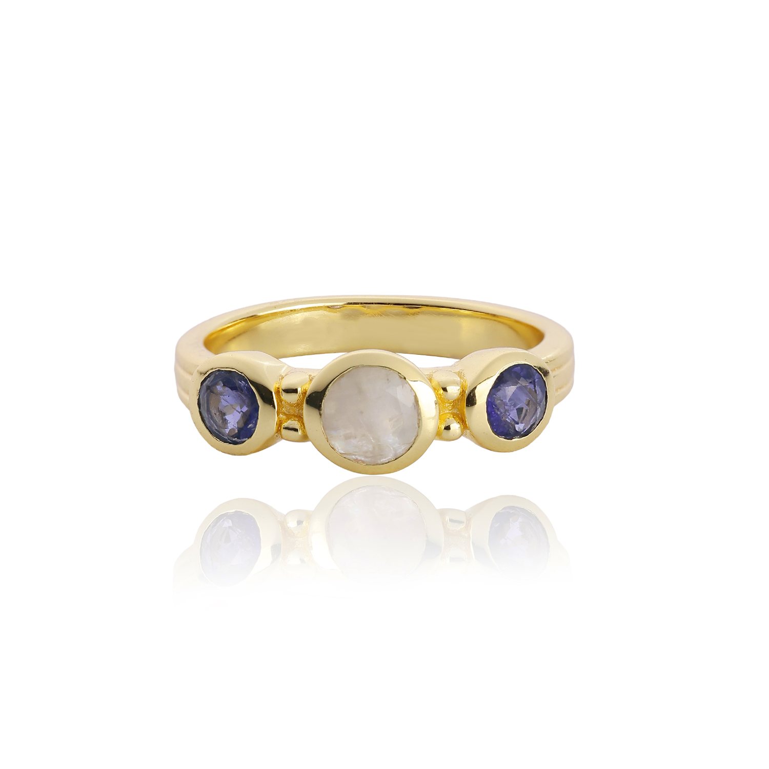 Iris Three Gemstones Ring Iolite &amp; Moonstone