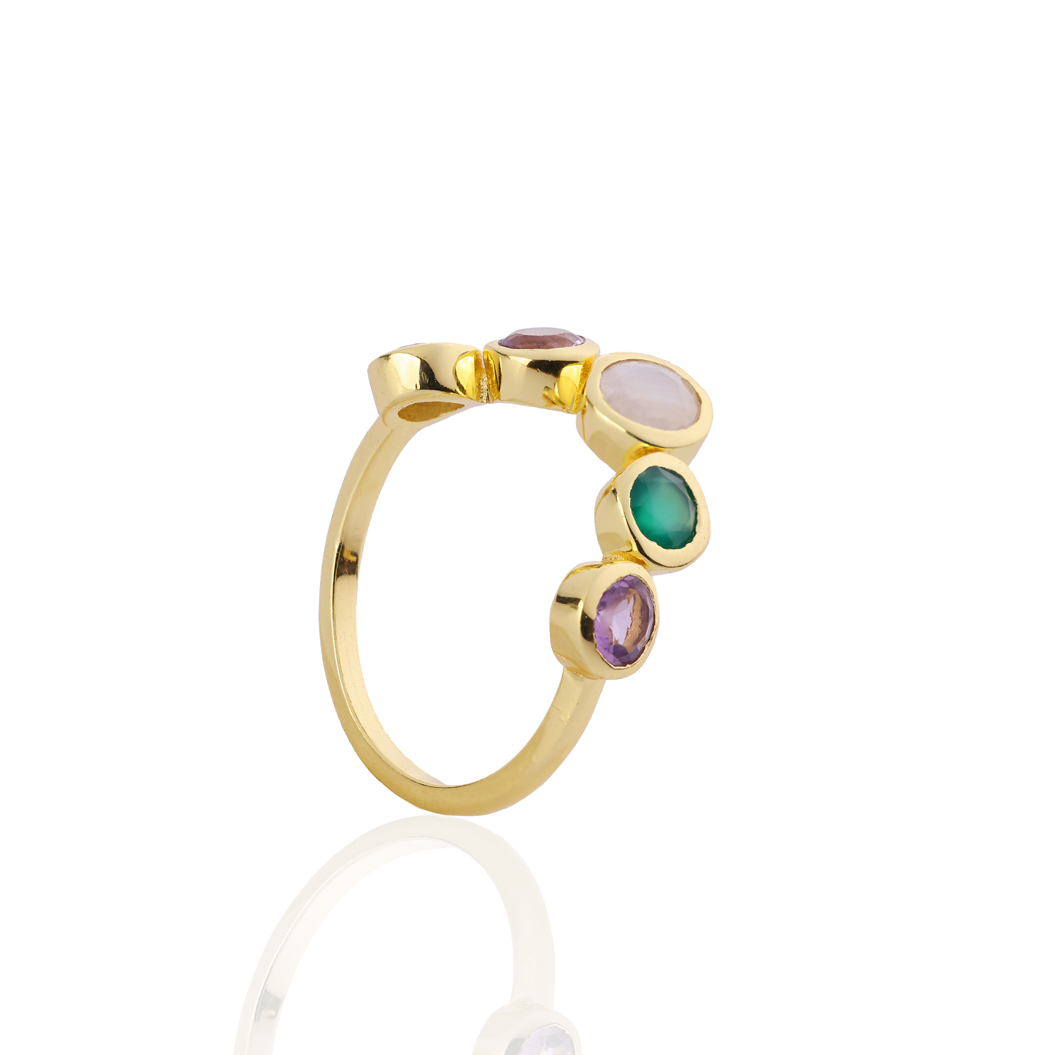 Iris Five Gemstones Ring Labradorite, Amethyst, Moonstone, Green Onyx &amp; Amethyst