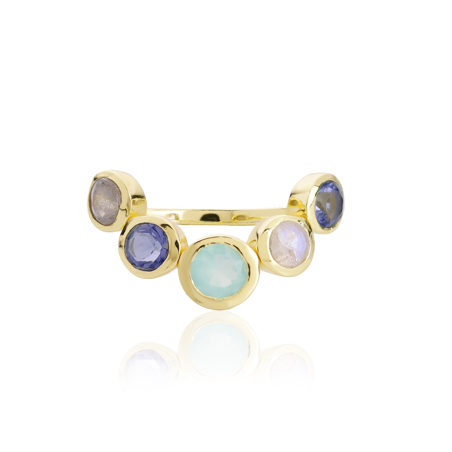 Iris Five Gemstones Ring Labradorite, Pariba Onyx, Moonstone &amp; Iolite